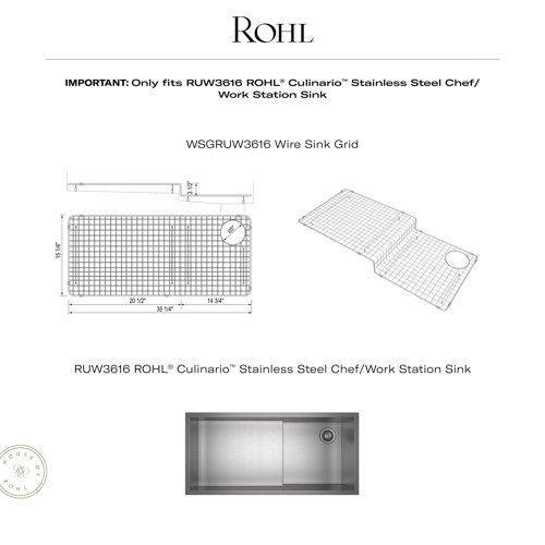 Rohl Culinario Wire Sink Grid for RUW3616 Stainless Steel Kitchen Sink